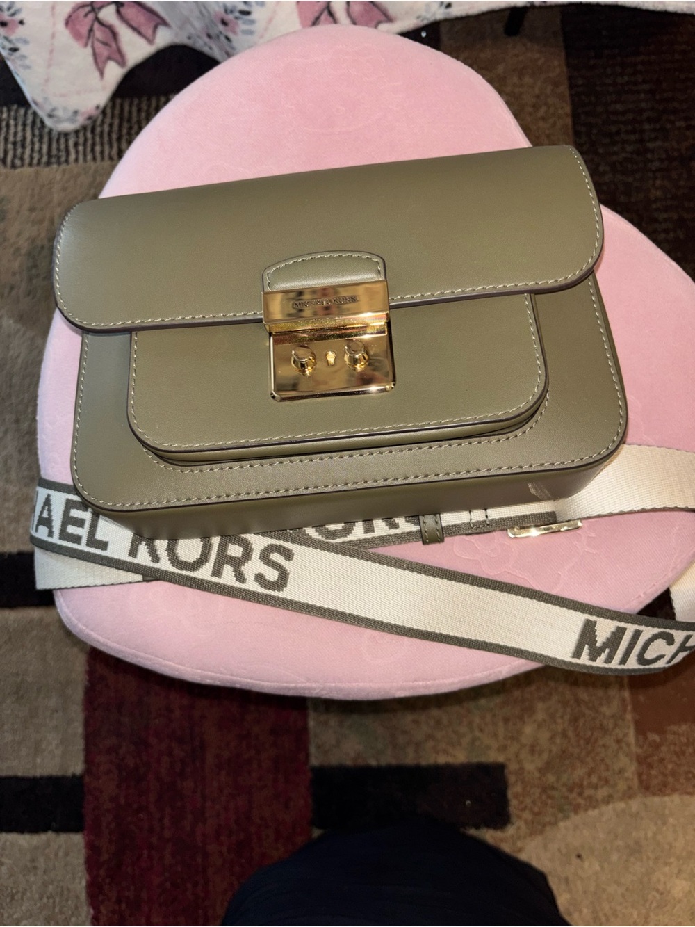 Michael Kors Olive Green Leather Crossbody Bag with Gold Lock NWT